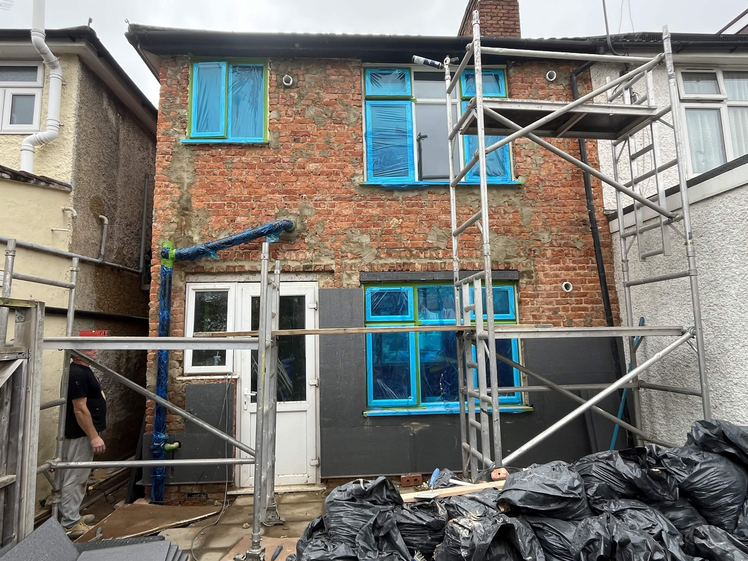 House No. 1 back elevation EPS insulation boards fitted to the facade