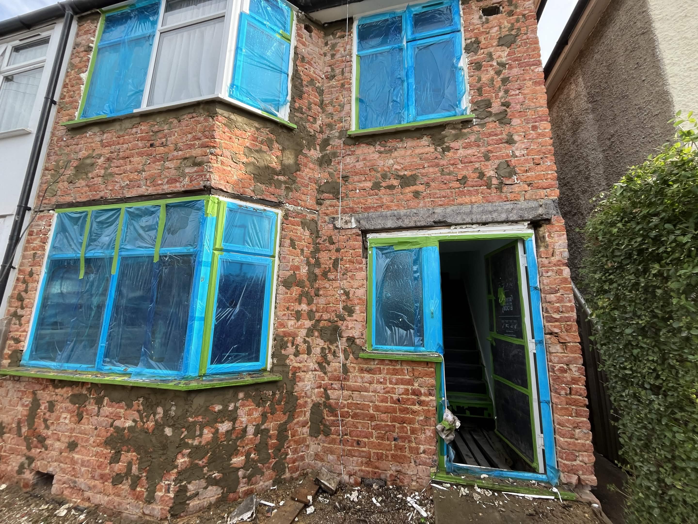 House No. 1 front elevation preparation stage